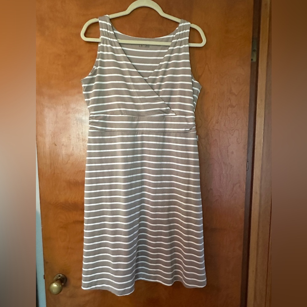 Eddie Bauer Khaki / White Striped Tank Dress, Size L